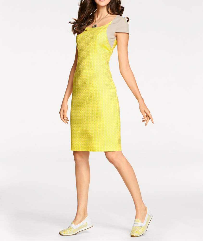 PATRIZIA DINI Damen Designer-Jacquardkleid, gelb