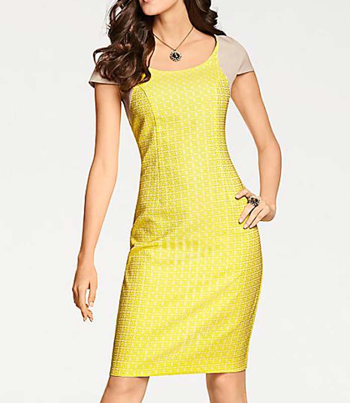 PATRIZIA DINI Damen Designer-Jacquardkleid, gelb