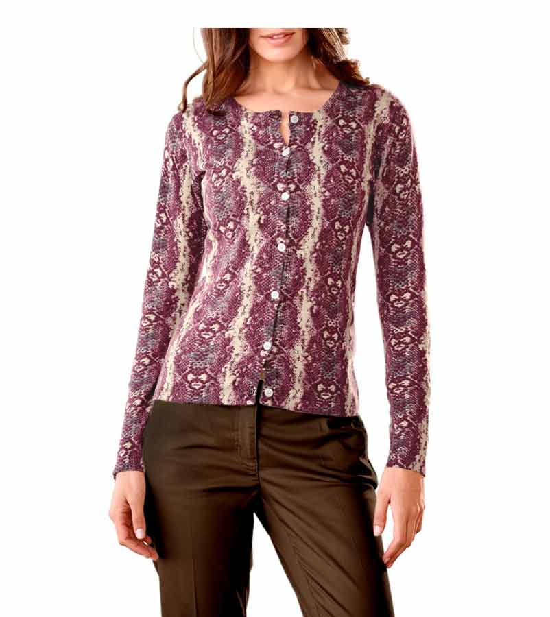 HEINE - BEST CONNECTIONS Damen Druck-Strickjacke, beere-beige