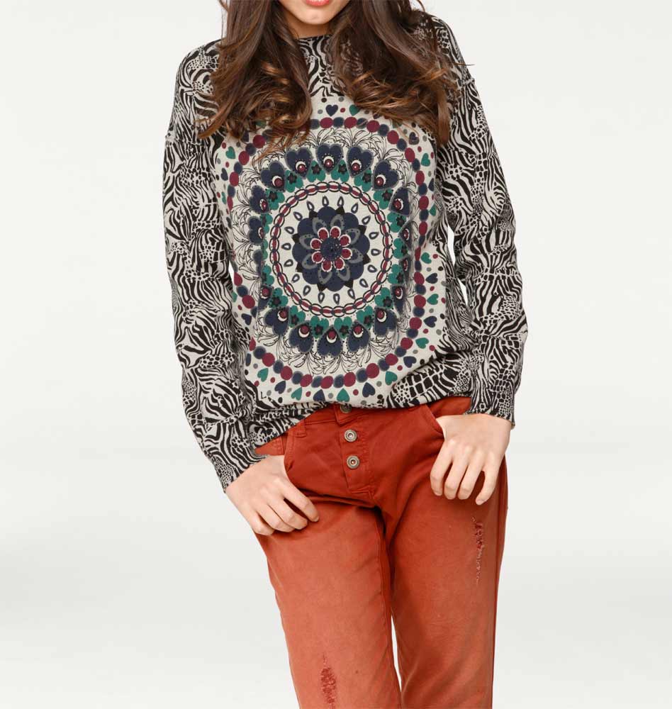Heine - Best Connections Damen Druckpullover mit Nieten, blau-bunt