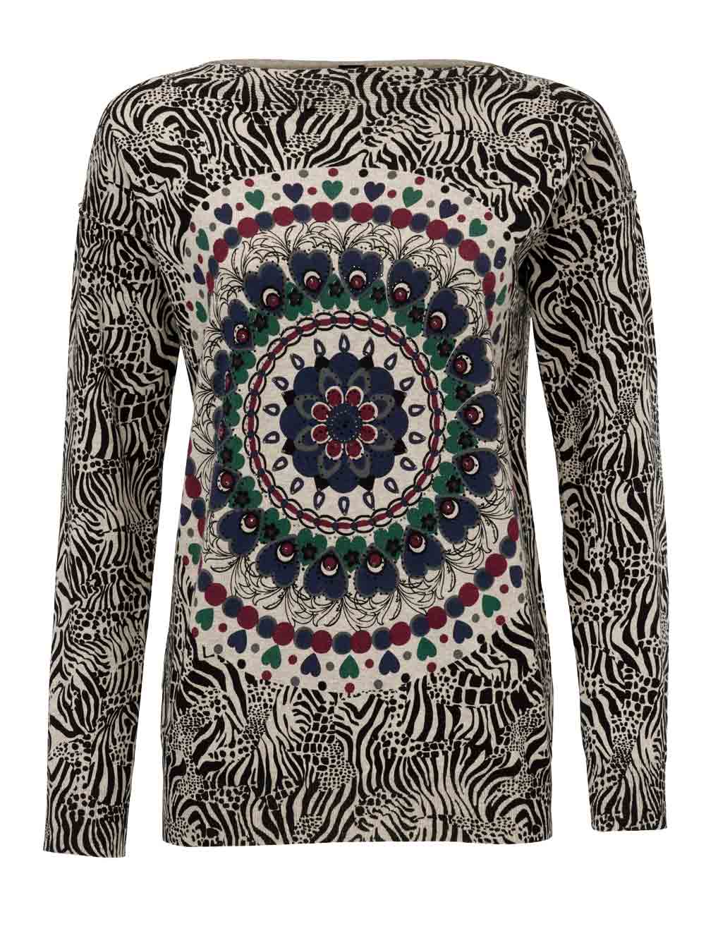 Heine - Best Connections Damen Druckpullover mit Nieten, blau-bunt