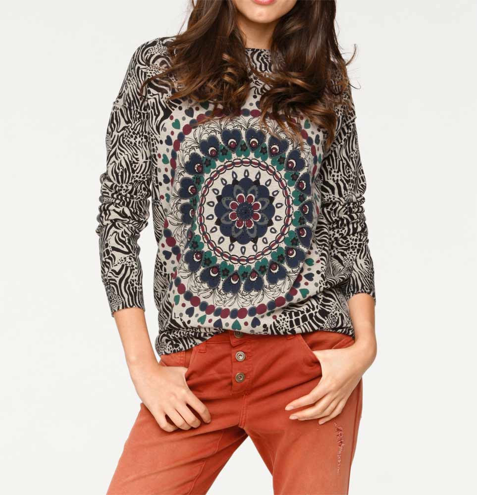 Heine - Best Connections Damen Druckpullover mit Nieten, blau-bunt