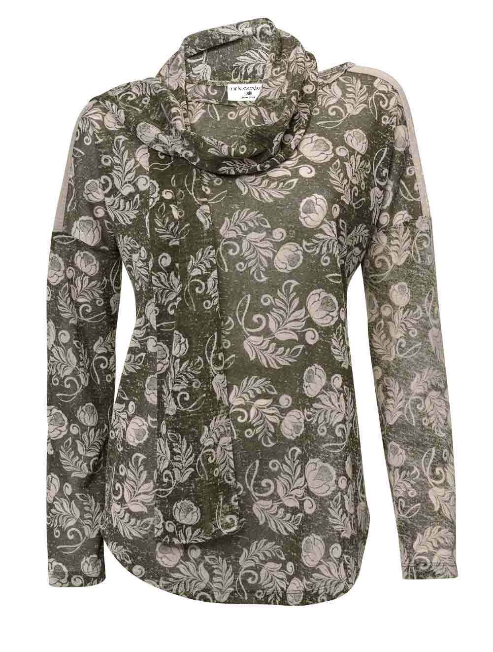 Rick Cardona Damen Designer-Druckshirt mit Schal, khaki