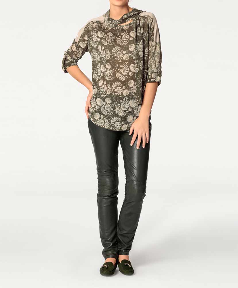 Rick Cardona Damen Designer-Druckshirt mit Schal, khaki