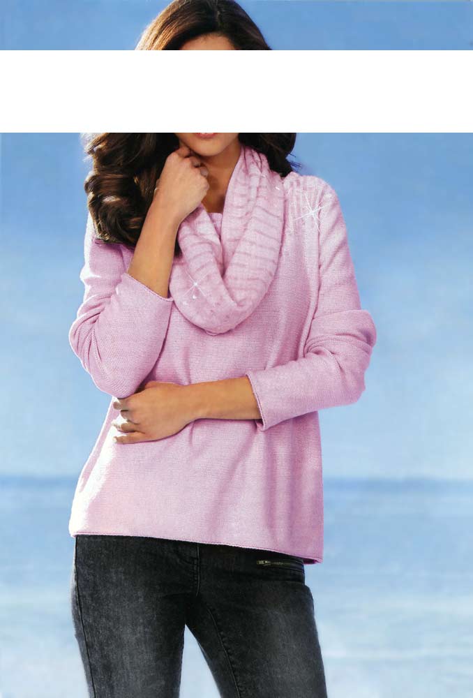 ASHLEY BROOKE Damen Designer-Pullover + Schal, rosé