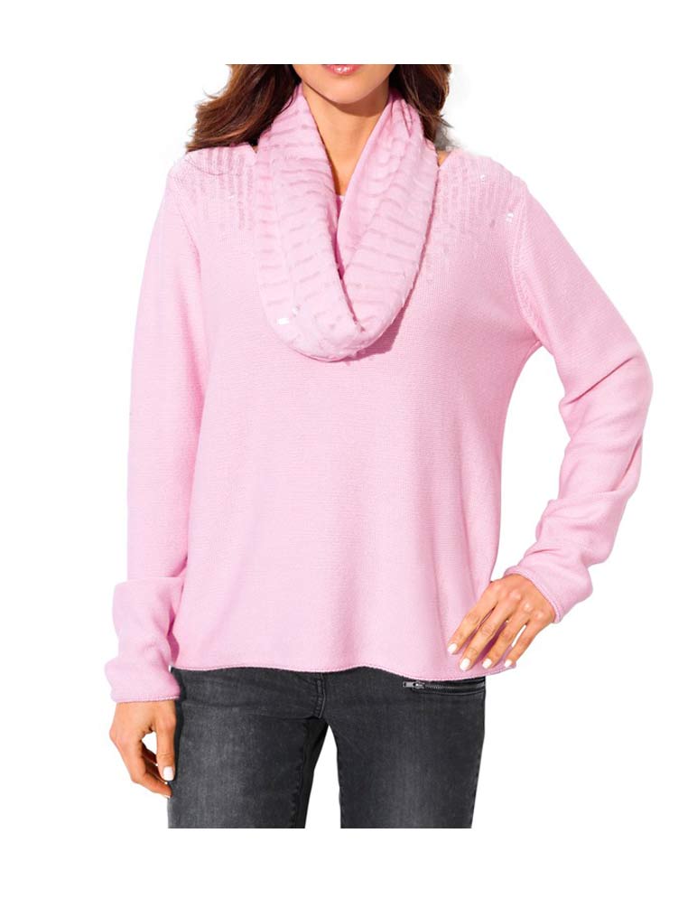 ASHLEY BROOKE Damen Designer-Pullover + Schal, rosé