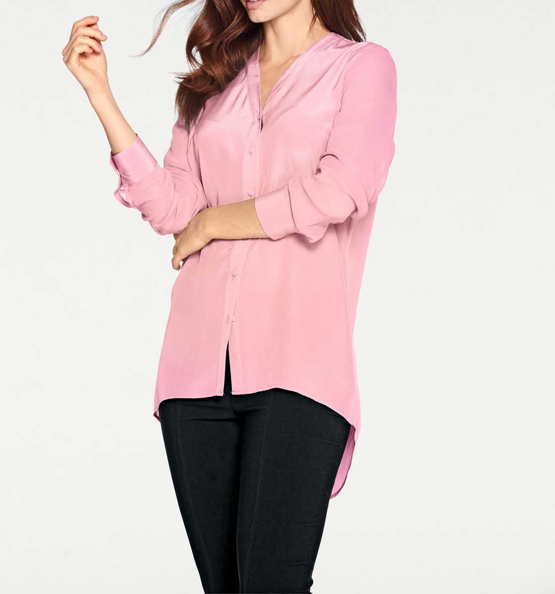 Ashley Brooke Damen Designer-Seidenbluse mit Chiffonärmeln, rosé
