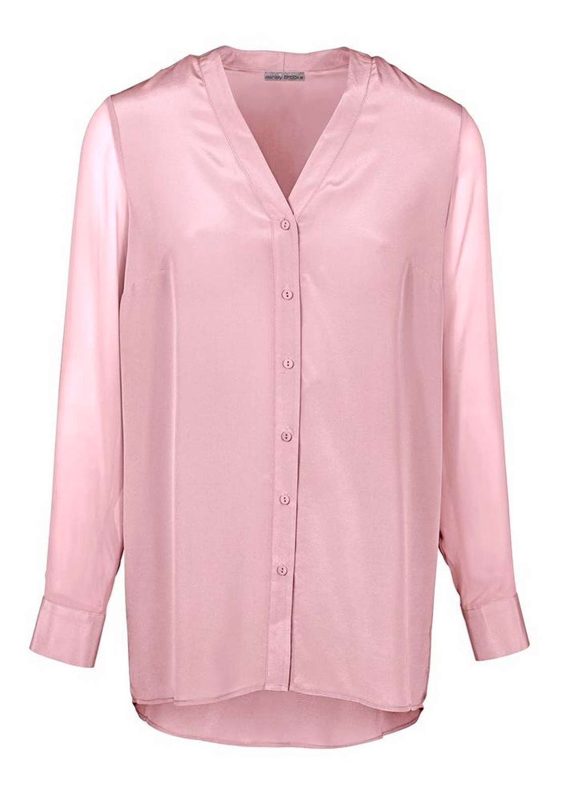 Ashley Brooke Damen Designer-Seidenbluse mit Chiffonärmeln, rosé