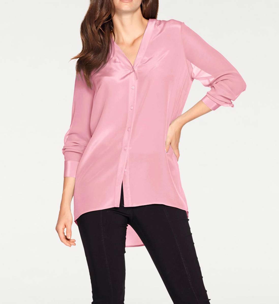Ashley Brooke Damen Designer-Seidenbluse mit Chiffonärmeln, rosé