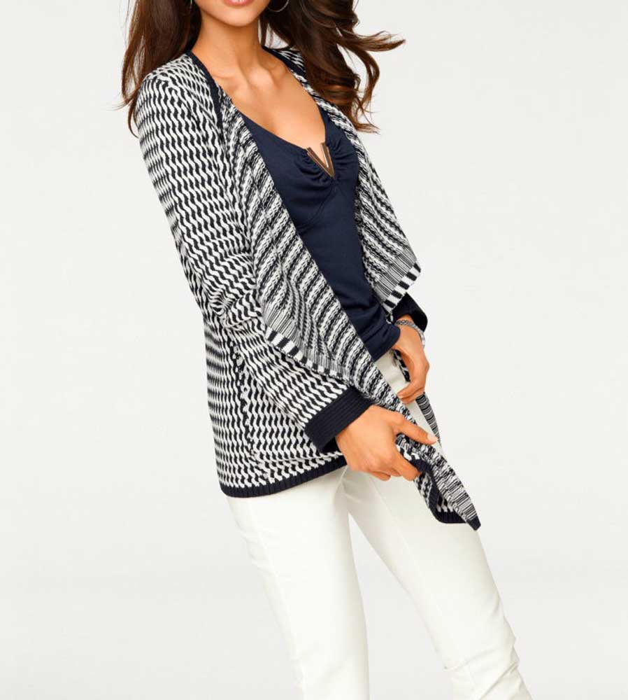 ASHLEY BROOKE Damen Designer-Cardigan, marine-weiß