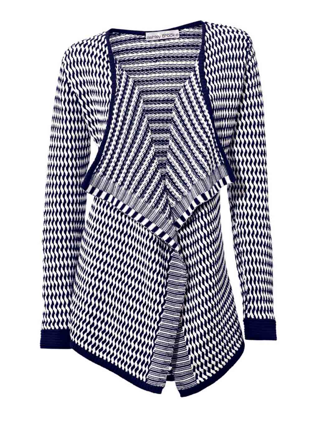 ASHLEY BROOKE Damen Designer-Cardigan, marine-weiß