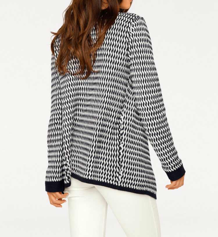 ASHLEY BROOKE Damen Designer-Cardigan, marine-weiß