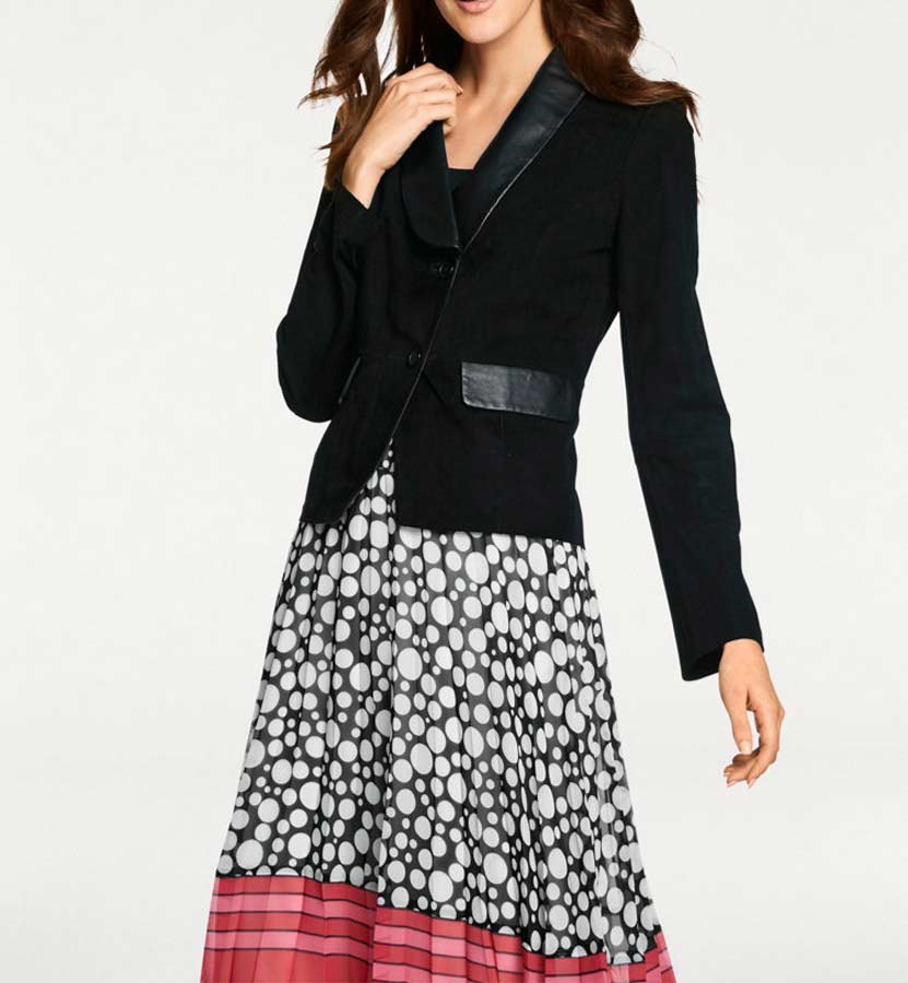 PATRIZIA DINI Damen Designer-Ziegenvelourslederjacke, schwarz