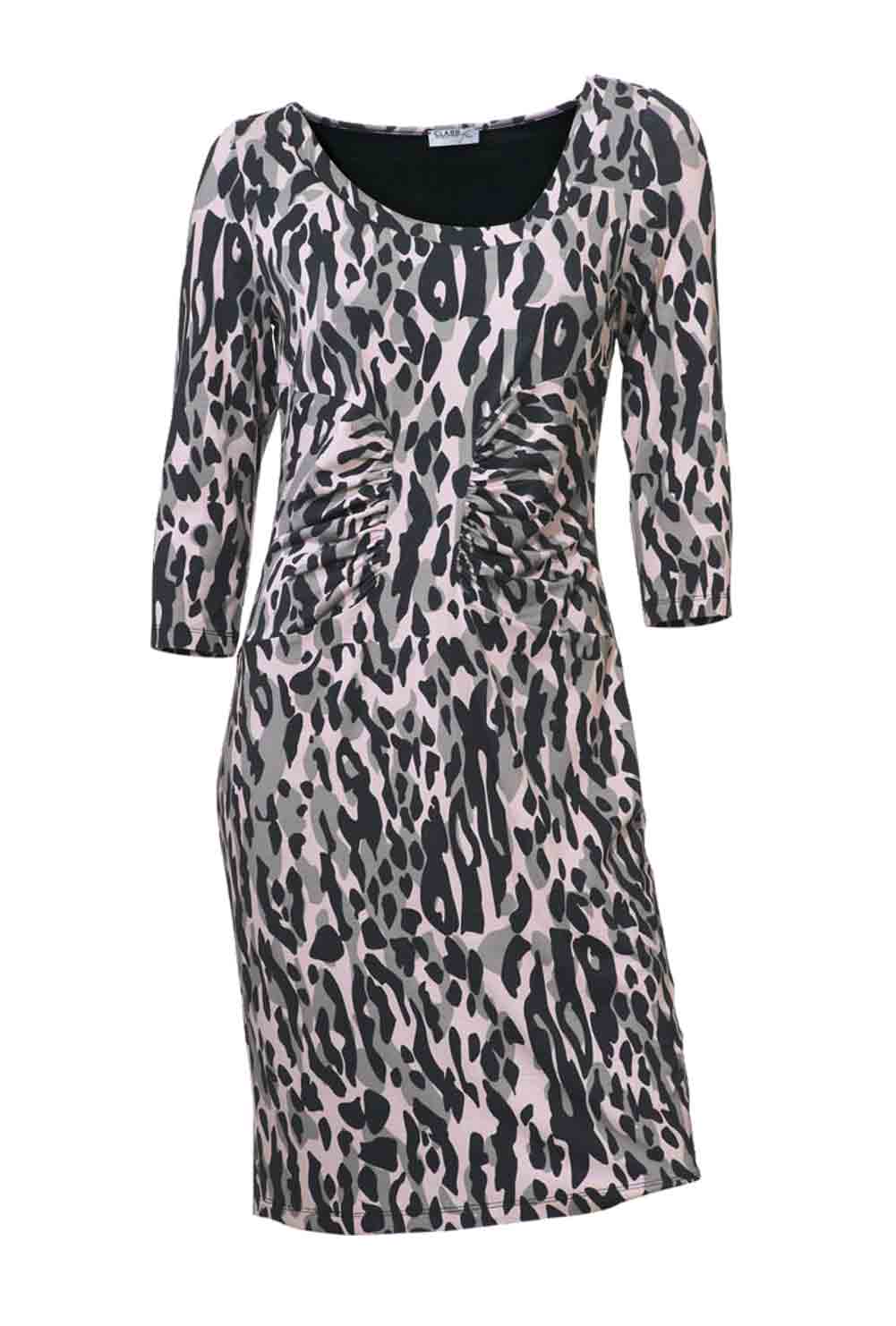 Class International Damen Bodyforming-Leomusterkleid, anthrazit-rosa