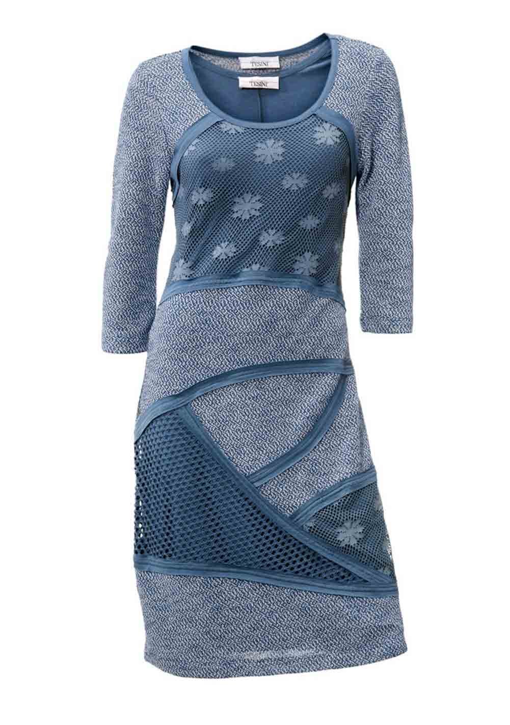 LINEA TESINI Damen Designer-Patchkleid, rauchblau