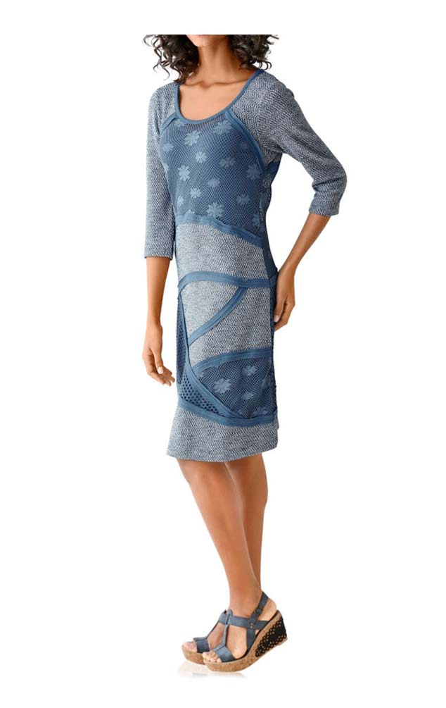 LINEA TESINI Damen Designer-Patchkleid, rauchblau