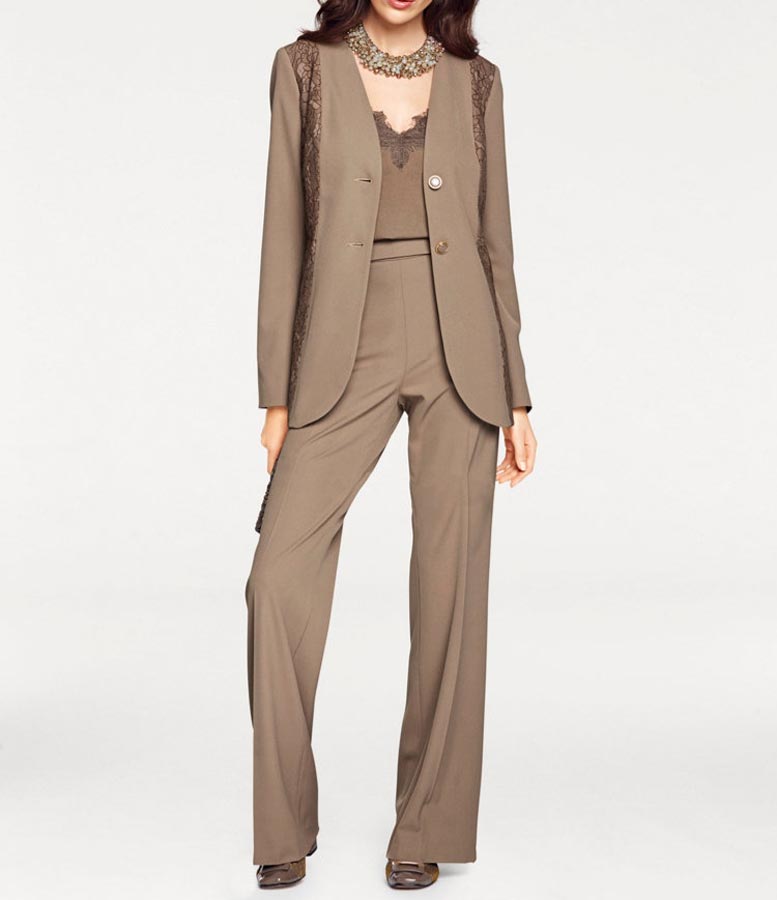 ASHLEY BROOKE Damen Designer-Spitzenblazer, taupe