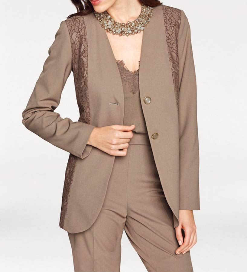 ASHLEY BROOKE Damen Designer-Spitzenblazer, taupe