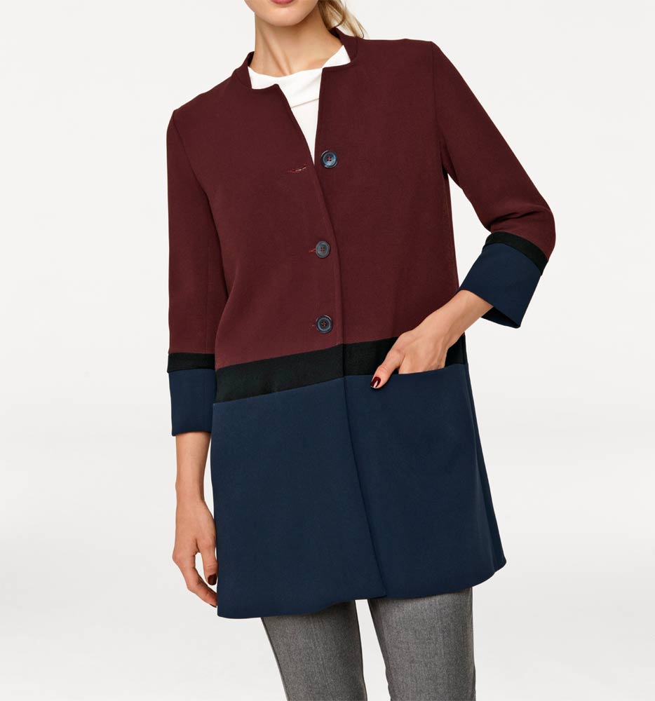 Rick Cardona Damen Designer-Patchmantel, bordeaux-navy