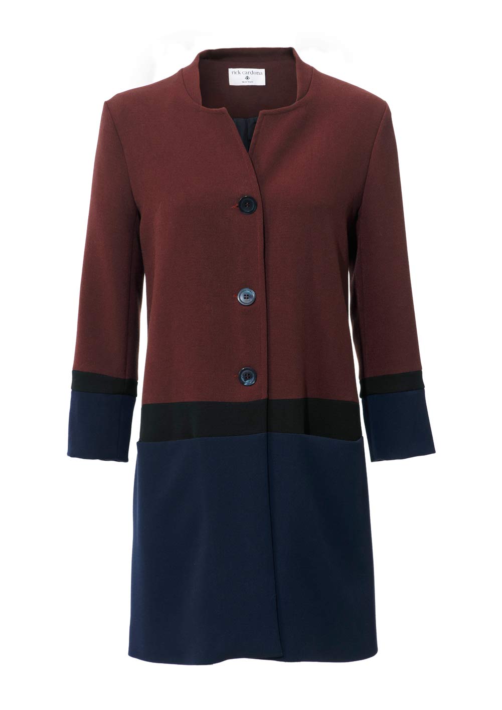 Rick Cardona Damen Designer-Patchmantel, bordeaux-navy