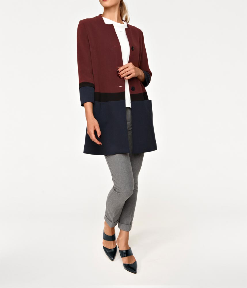 Rick Cardona Damen Designer-Patchmantel, bordeaux-navy