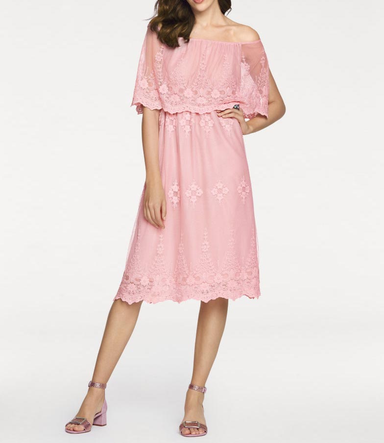 ASHLEY BROOKE Damen Designer-Spitzenkleid, rosé