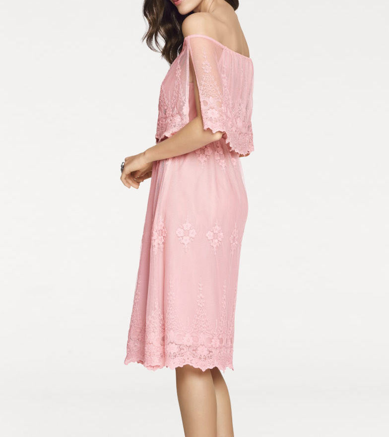 ASHLEY BROOKE Damen Designer-Spitzenkleid, rosé
