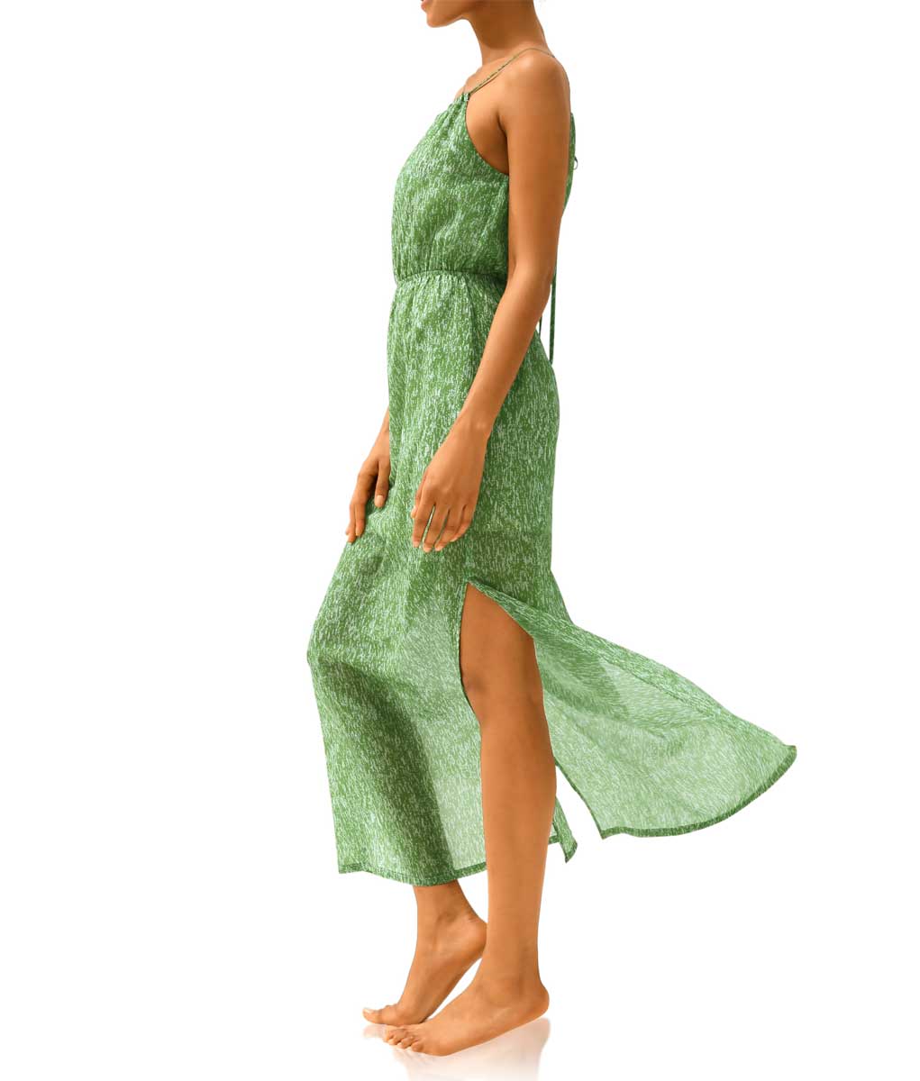 HEINE Damen Maxi-Druckkleid, grün-offwhite