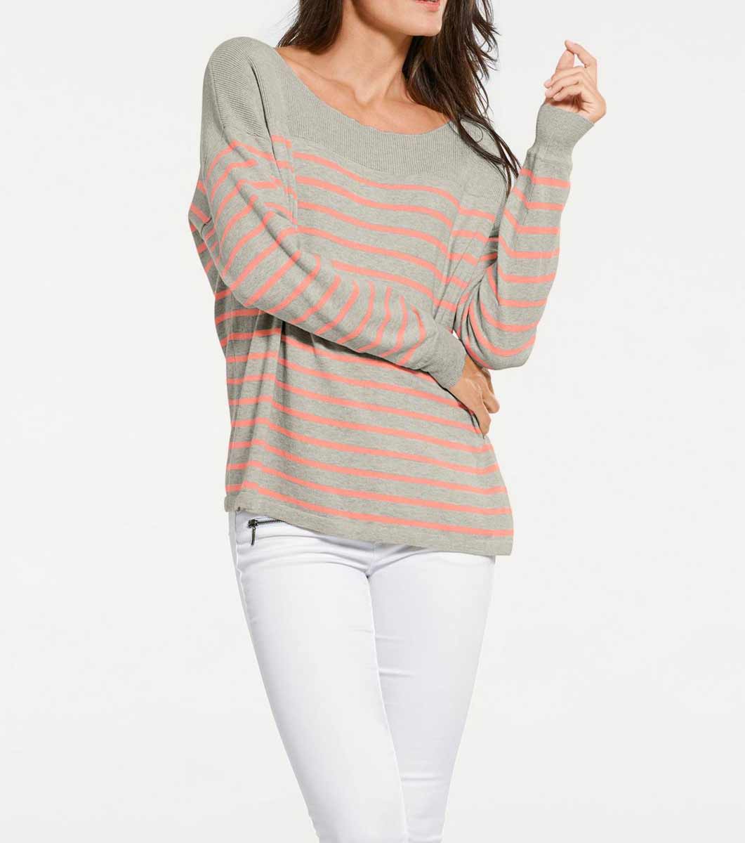 Patrizia Dini Damen Designer-Kaschmirpullover, grau-apricot