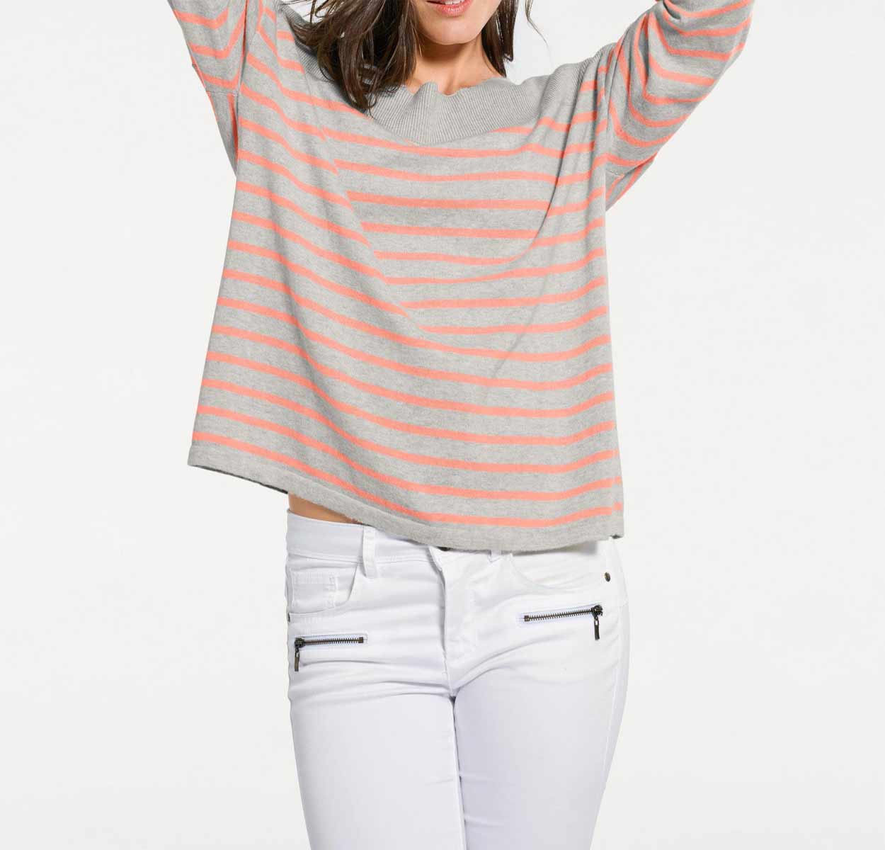 Patrizia Dini Damen Designer-Kaschmirpullover, grau-apricot