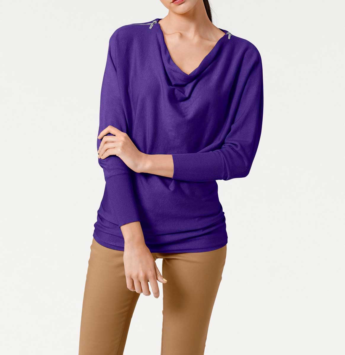 ASHLEY BROOKE Damen Designer-Reißverschlußpullover, lila