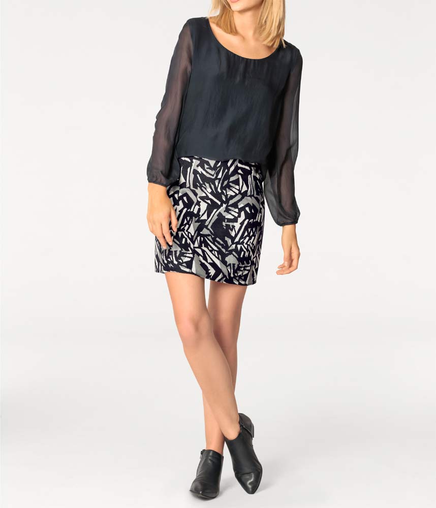 Rick Cardona Damen Designer-Jacquardrock, marine-grau