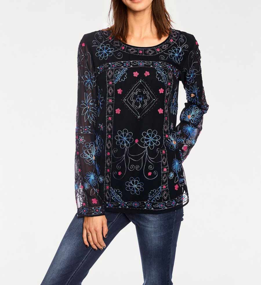 Rick Cardona Damen Designer-Stickerei-Tunika, schwarz