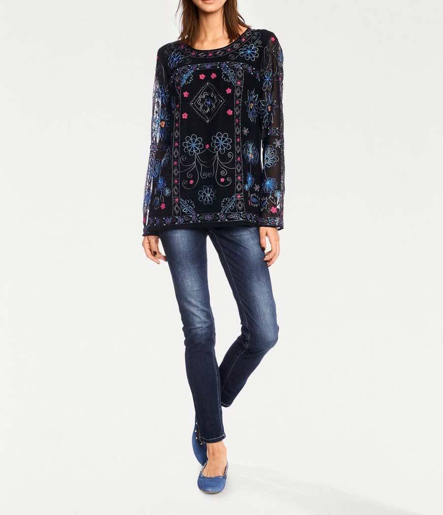 Rick Cardona Damen Designer-Stickerei-Tunika, schwarz