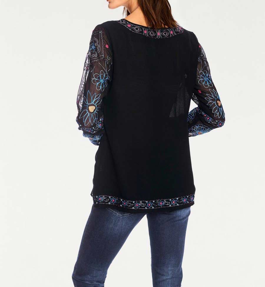 Rick Cardona Damen Designer-Stickerei-Tunika, schwarz
