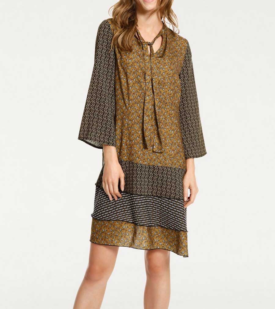 Rick Cardona Damen Designer-Druckkleid, khaki-schwarz