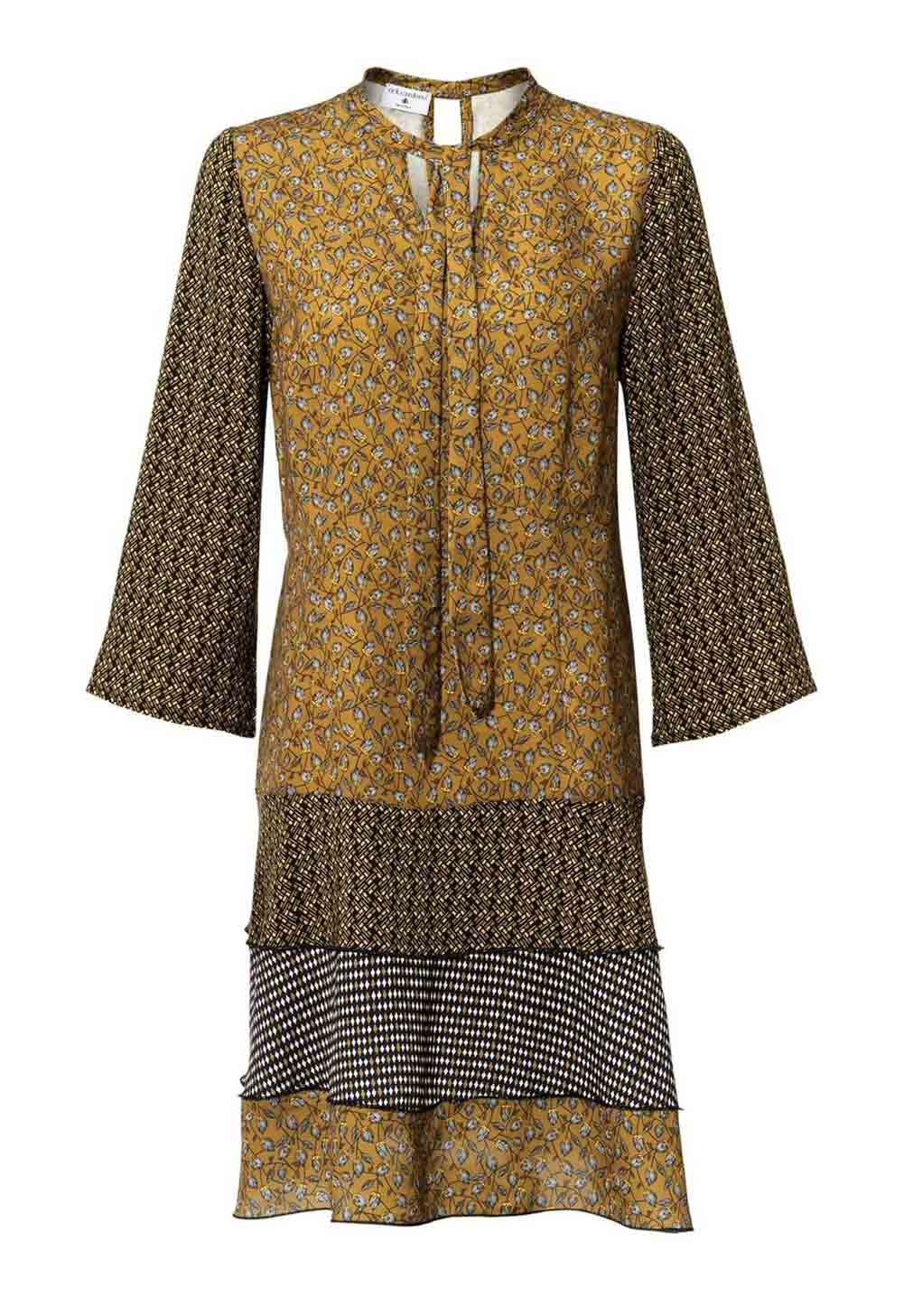 Rick Cardona Damen Designer-Druckkleid, khaki-schwarz