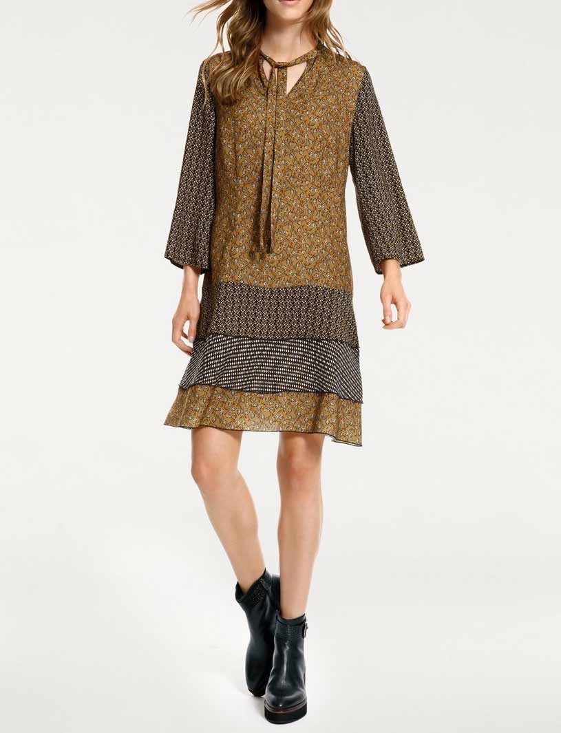 Rick Cardona Damen Designer-Druckkleid, khaki-schwarz