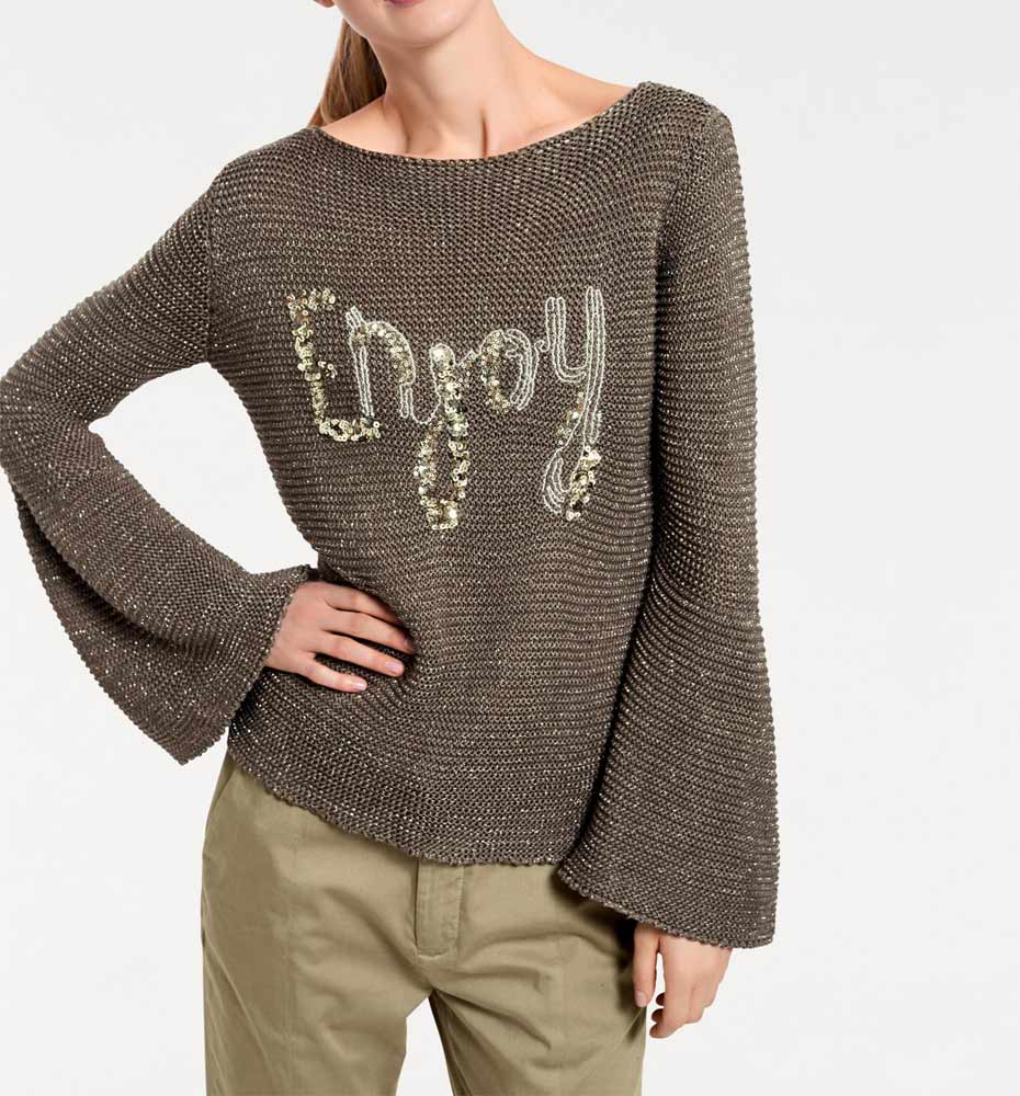 Heine - Best Connections Damen Grobstrickpullover, oliv-gold