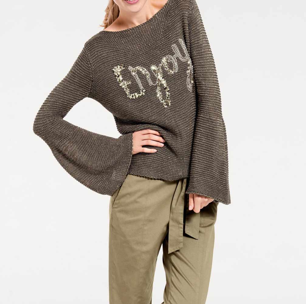 Heine - Best Connections Damen Grobstrickpullover, oliv-gold