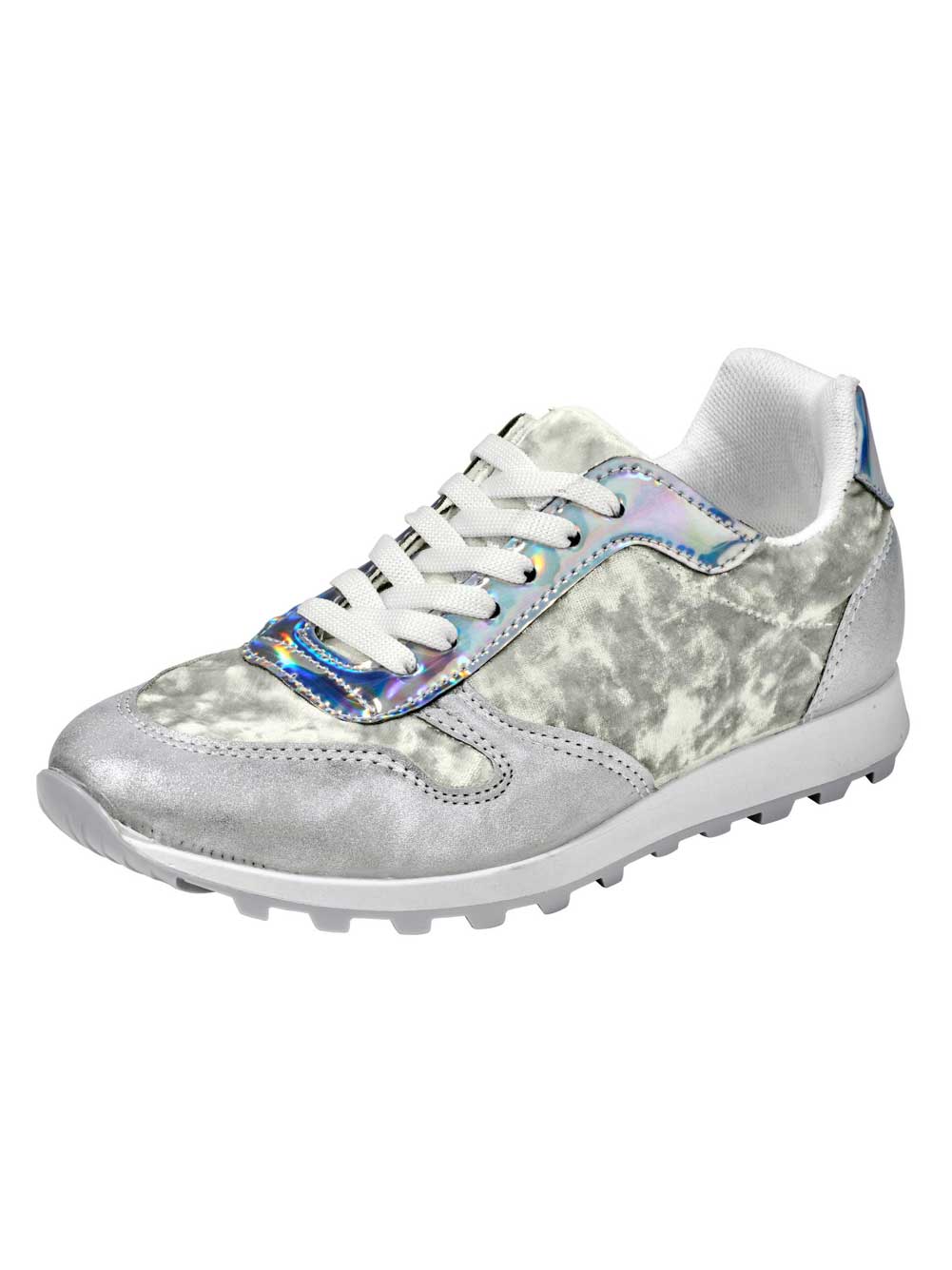 Heine Damen Samt-Sneakers, silberfarben