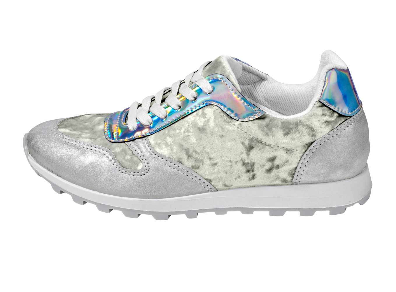 Heine Damen Samt-Sneakers, silberfarben