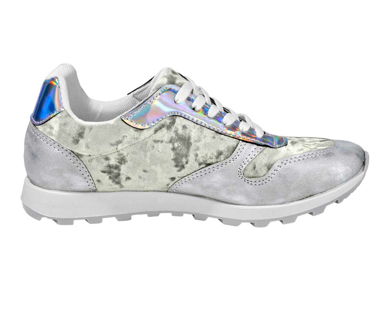 Heine Damen Samt-Sneakers, silberfarben