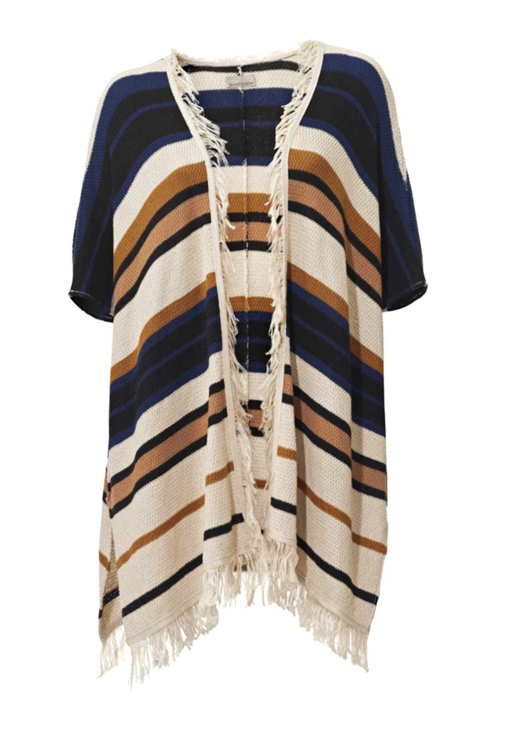 Mandarin Damen Strickponcho, sand-bunt
