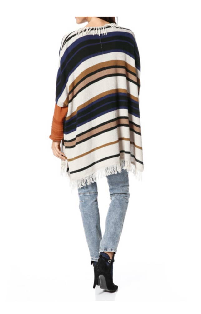 Mandarin Damen Strickponcho, sand-bunt