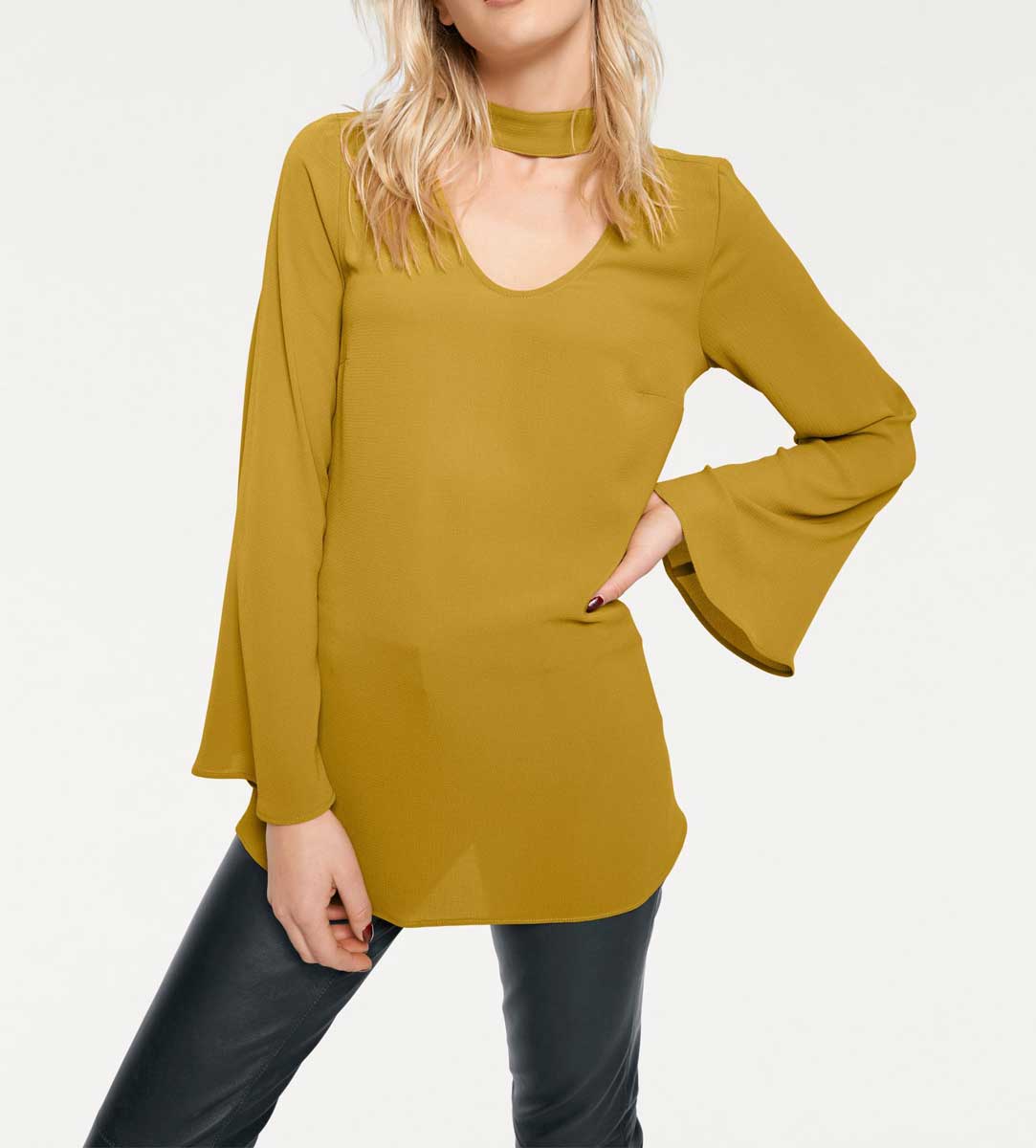 Rick Cardona Damen Designer-Stehkragenbluse, gelb