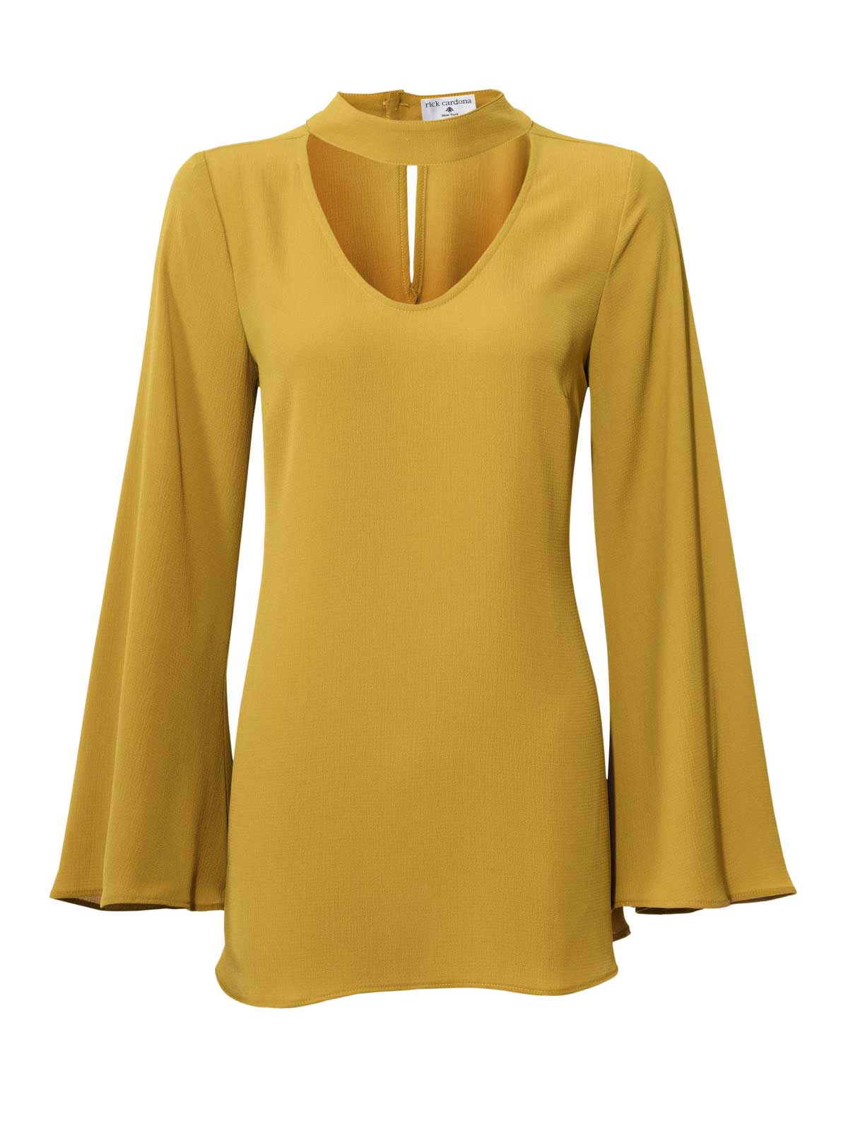 Rick Cardona Damen Designer-Stehkragenbluse, gelb