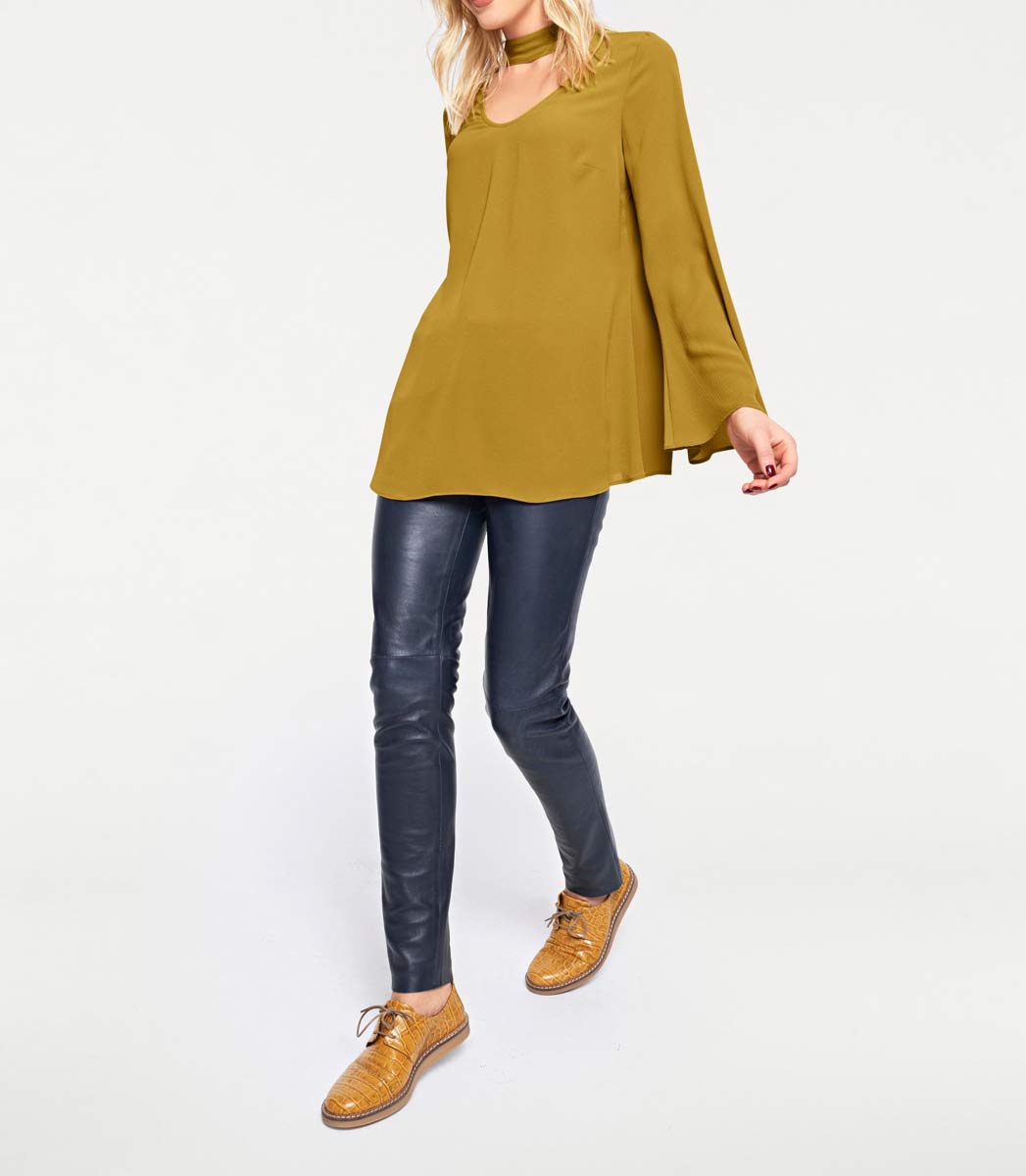 Rick Cardona Damen Designer-Stehkragenbluse, gelb