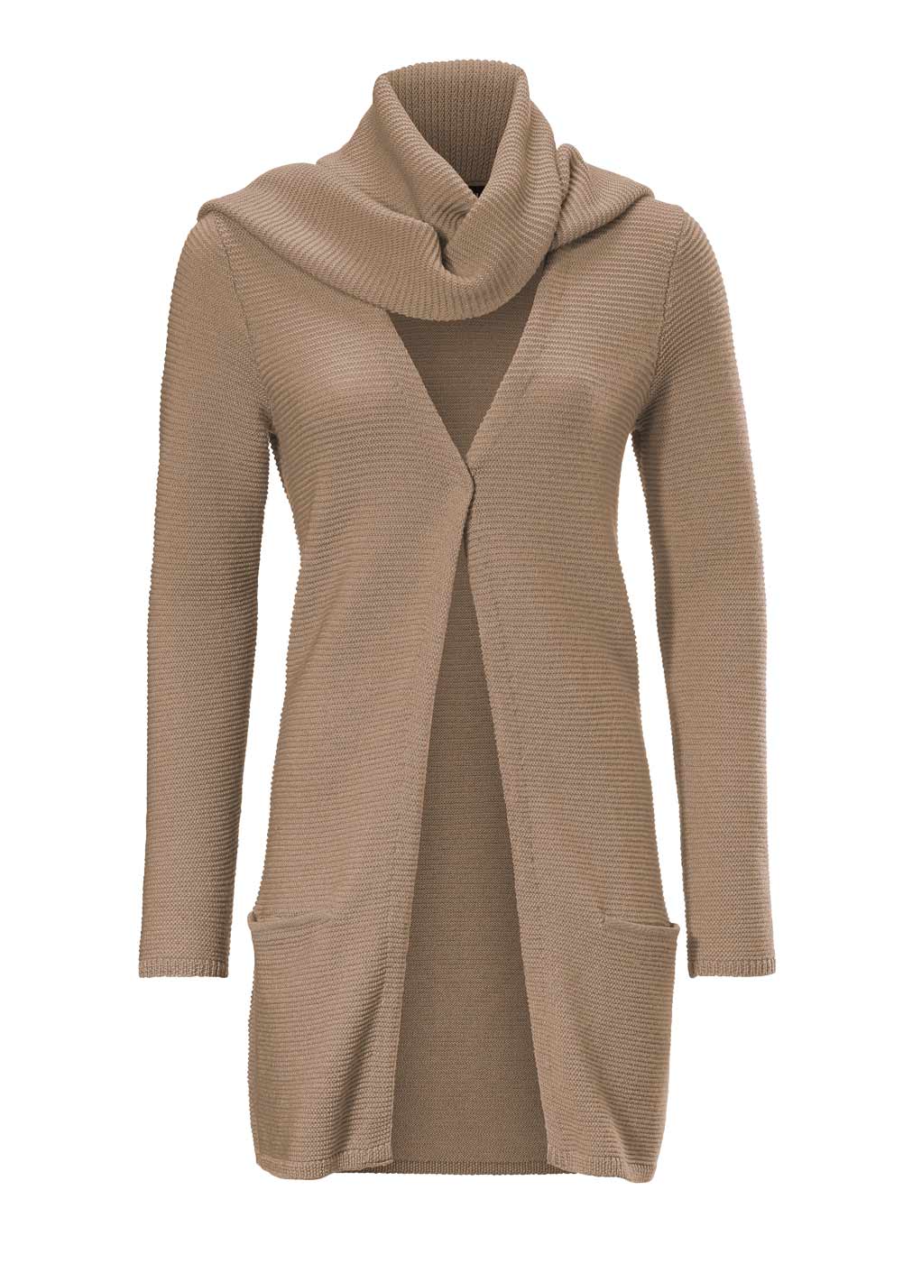 Patrizia Dini Damen Merinowolle-Cardigan mit Schal, camel