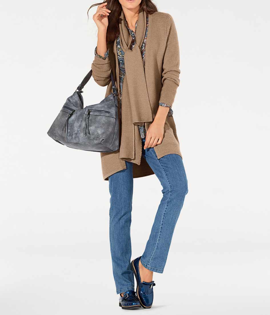 Patrizia Dini Damen Merinowolle-Cardigan mit Schal, camel